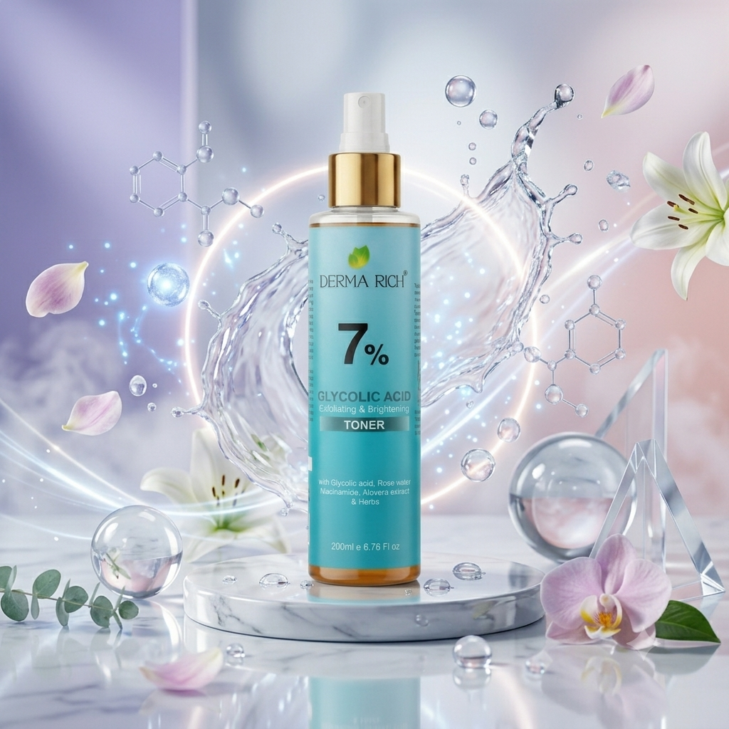 7% Glycolic Acid Toner – Exfoliating & Brightening Face Toner with Niacinamide, Rose Water & Aloe Vera